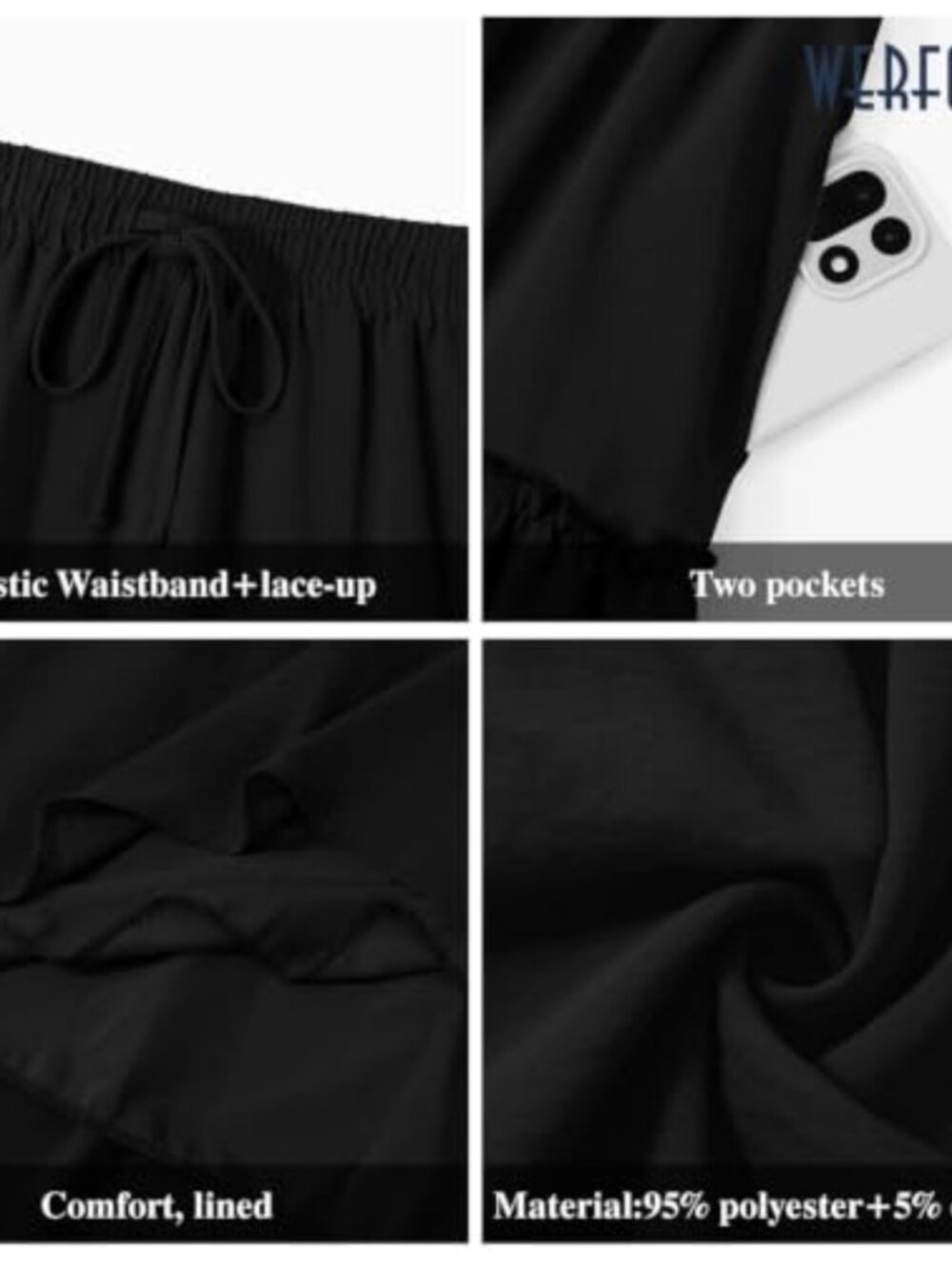 WERFORU Women's High Waist Pockets A-Line Maxi Skirt Flowy Elastic Waist Boho - Picture 4 of 6